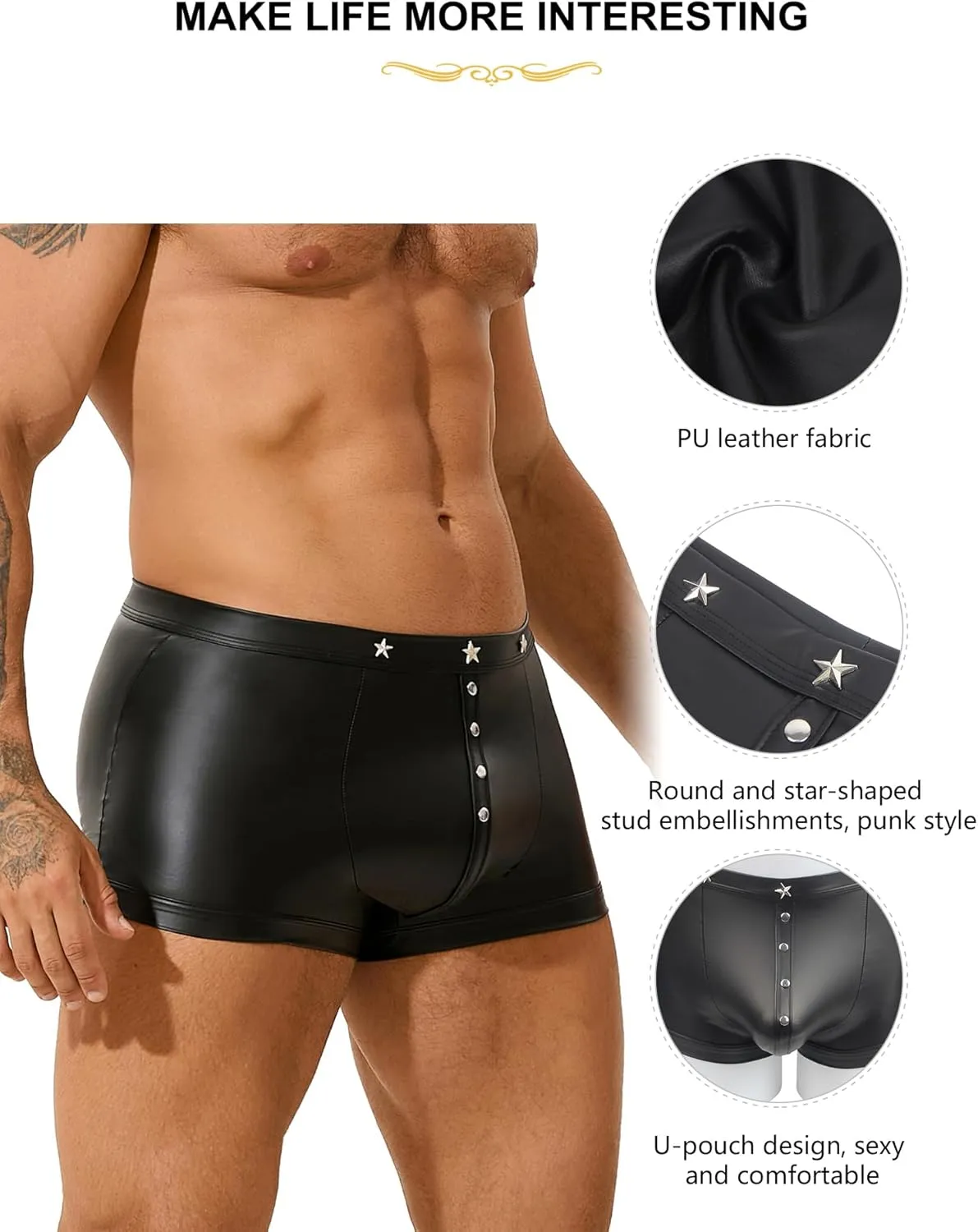Men's Underwear Boxer Brifs Sexy Shorts Underwear Mens Lingerie Panties Trunks with Bulge Pouch Black S-2XL