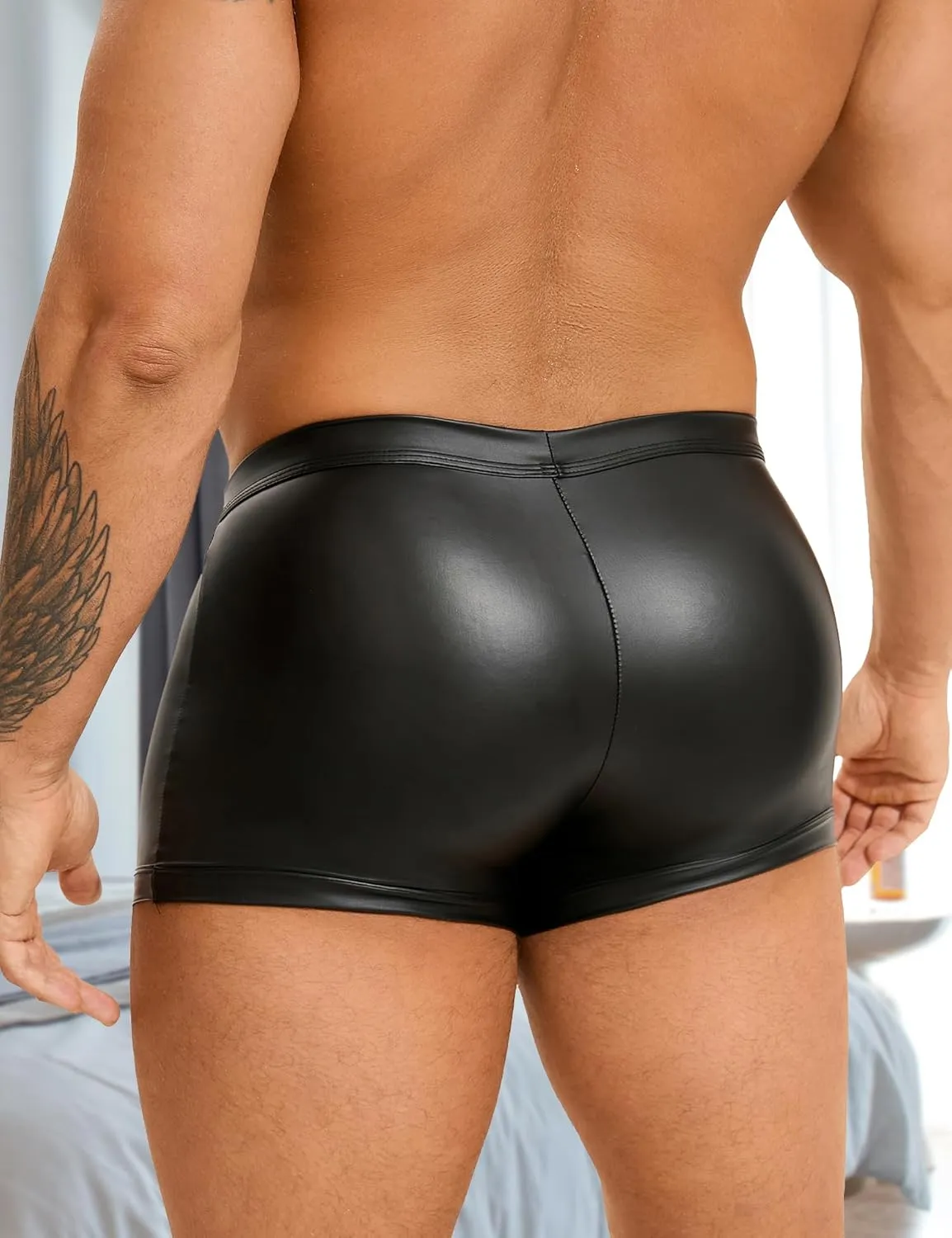 Men's Underwear Boxer Brifs Sexy Shorts Underwear Mens Lingerie Panties Trunks with Bulge Pouch Black S-2XL