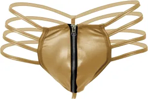 Men's Underwear Faux Leather Thong Underwear G-String Men's Sexy Leather G-String Thong Underwear Swimwear Gold