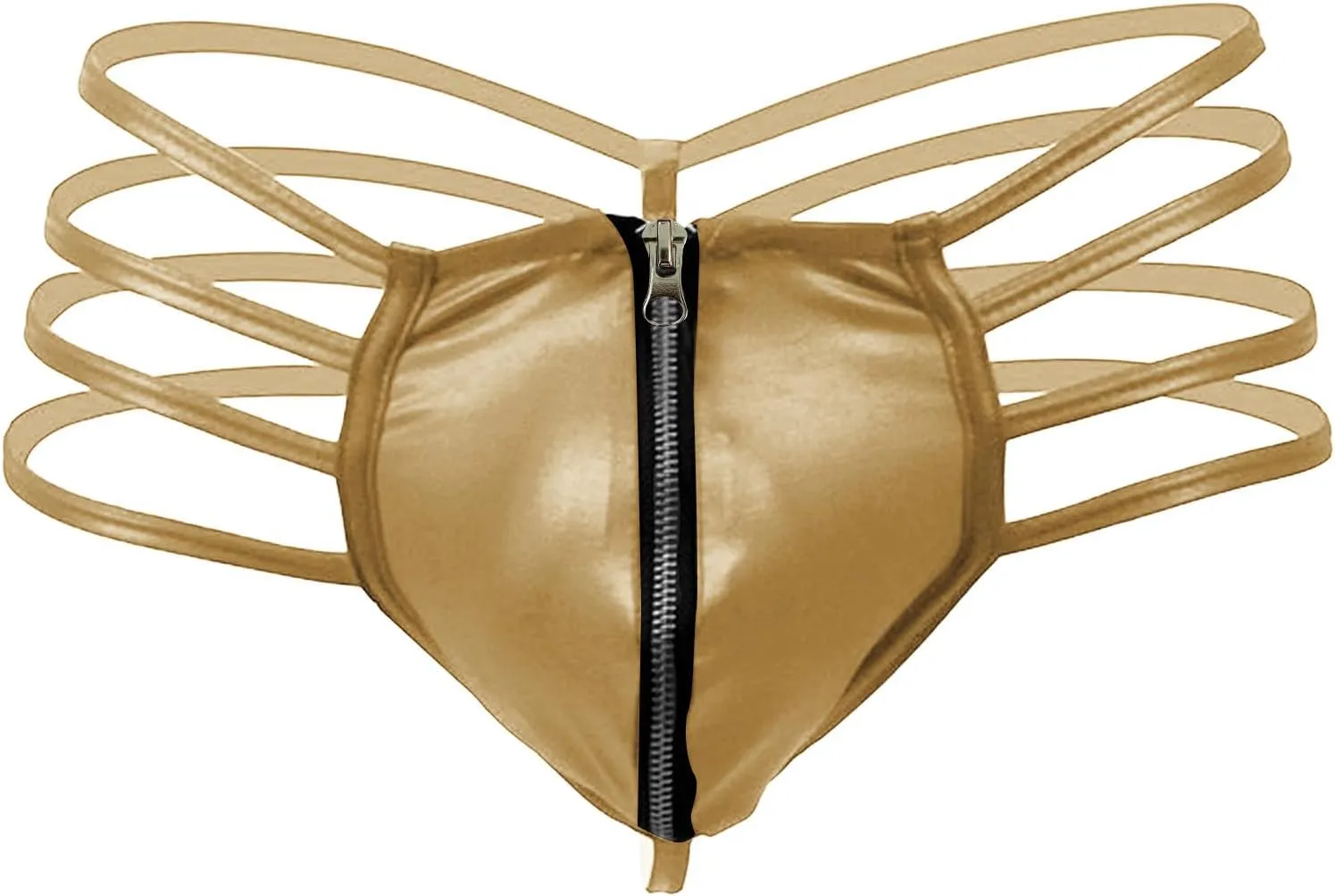 Men's Underwear Faux Leather Thong Underwear G-String Men's Sexy Leather G-String Thong Underwear Swimwear Gold