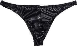 Men's Underwear Faux Leather Thong Underwear G-String with Pouch Butt-Flaunting Gym Low Rise Brief