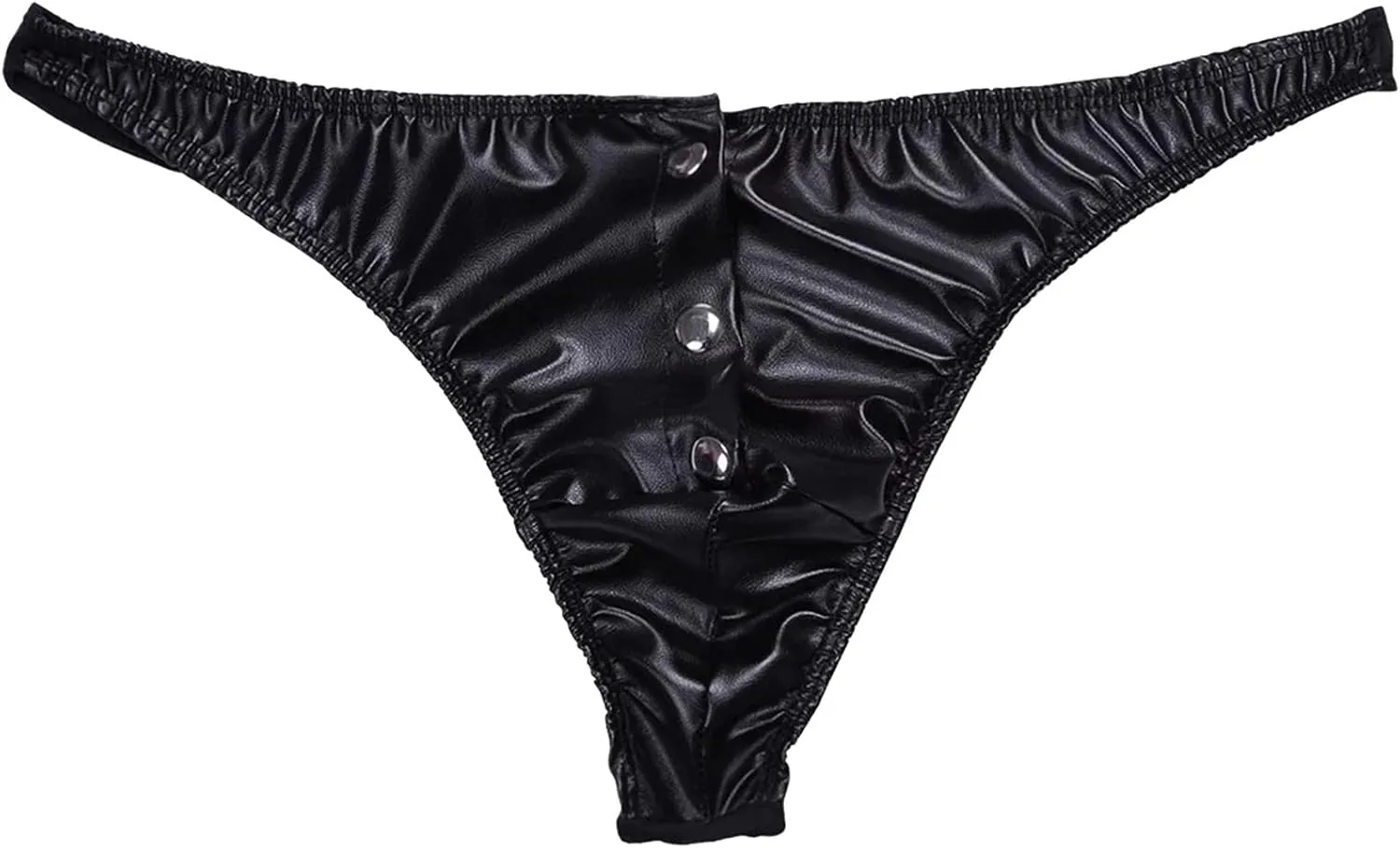 Men's Underwear Faux Leather Thong Underwear G-String with Pouch Butt-Flaunting Gym Low Rise Brief