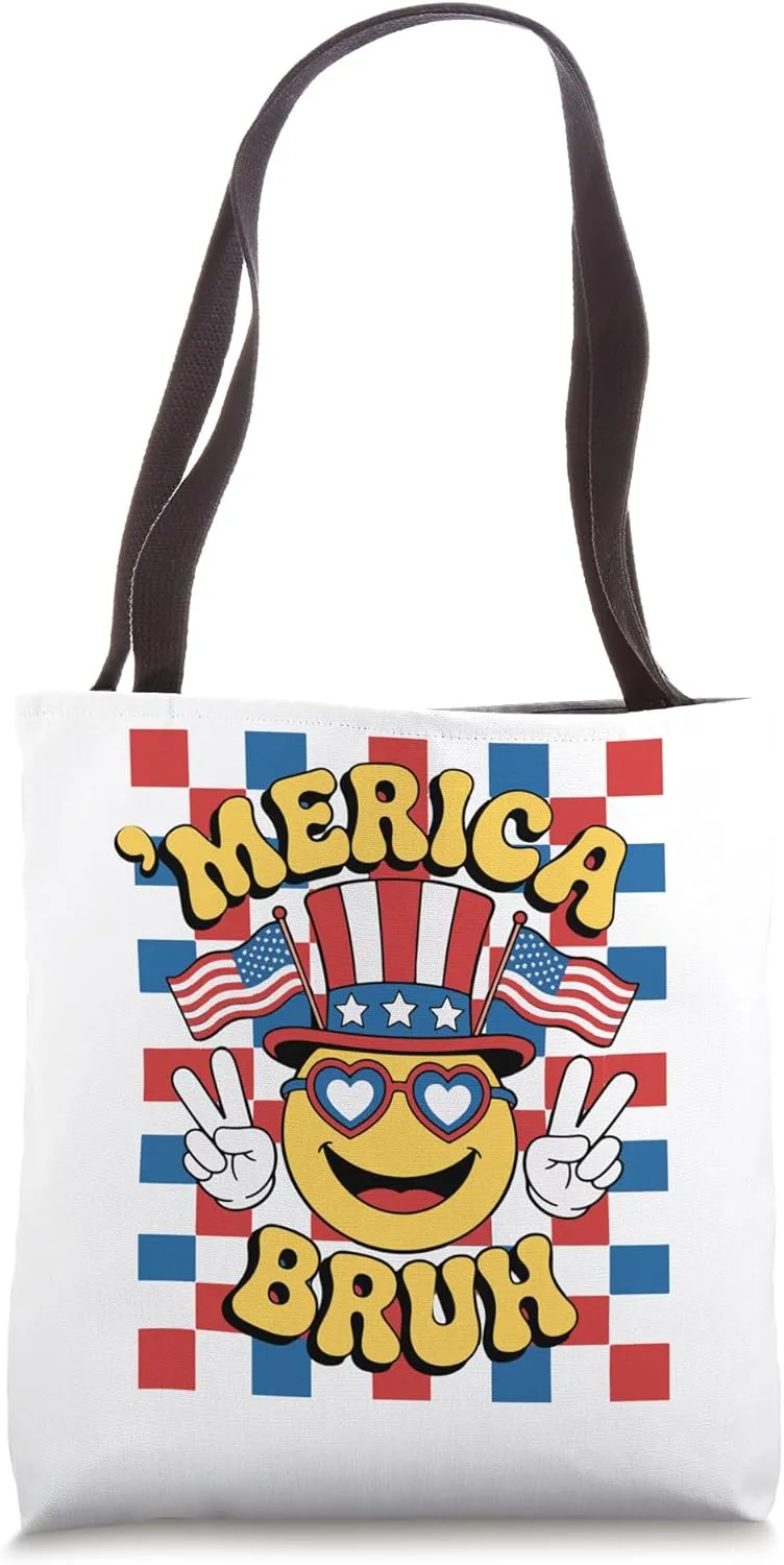 Merica Funny 4th Of July Retro Fourth Of July USA Flag Meme Tote Bag