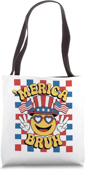 Merica Funny 4th Of July Retro Fourth Of July USA Flag Meme Tote Bag