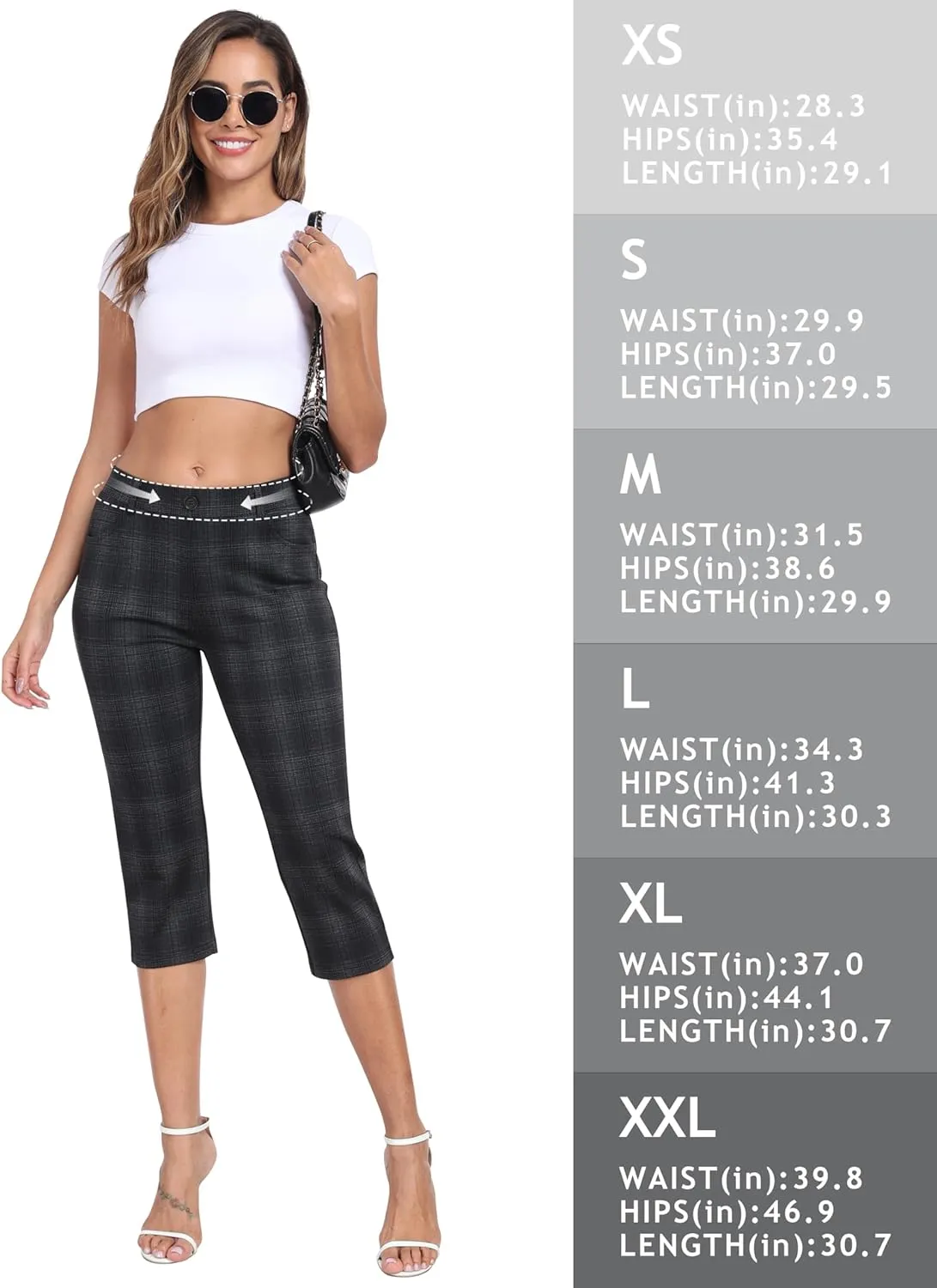 MoFiz Women's Capri Pants Summer Pull-On Stretch Straight Leg Golf Yoga & Business Casual Dressy Cropped Pants with Pockets