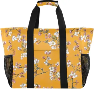 Nander Retro Style Peach Blossom Foldable Tote Bag Waterproof Sandproof Women Beach Bag Handbag Gym Bag Travel Shopping Bag