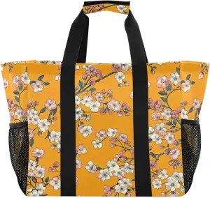 Nander Retro Style Peach Blossom Foldable Tote Bag Waterproof Sandproof Women Beach Bag Handbag Gym Bag Travel Shopping Bag