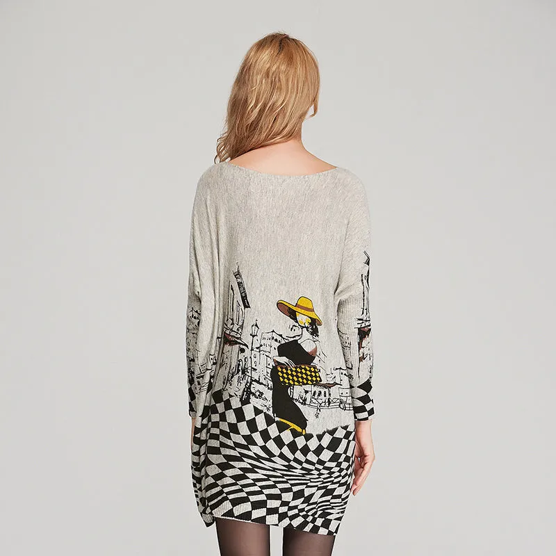 New 2017 Autumn Long Women Sweater Casual Coat Batwing Sleeve Print Women's Sweaters Clothes Pullovers Fashion Pullover Clothing