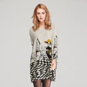 New 2017 Autumn Long Women Sweater Casual Coat Batwing Sleeve Print Women's Sweaters Clothes Pullovers Fashion Pullover Clothing
