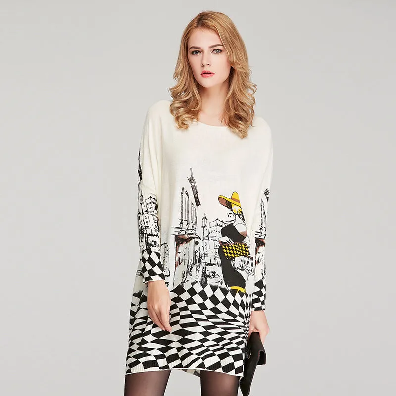 New 2017 Autumn Long Women Sweater Casual Coat Batwing Sleeve Print Women's Sweaters Clothes Pullovers Fashion Pullover Clothing