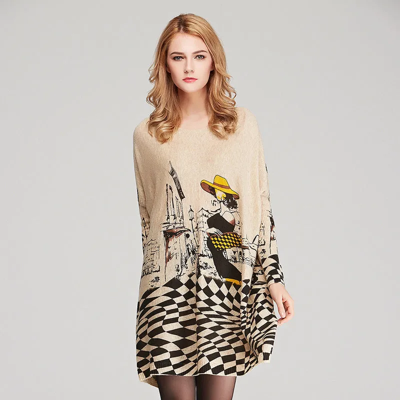New 2017 Autumn Long Women Sweater Casual Coat Batwing Sleeve Print Women's Sweaters Clothes Pullovers Fashion Pullover Clothing