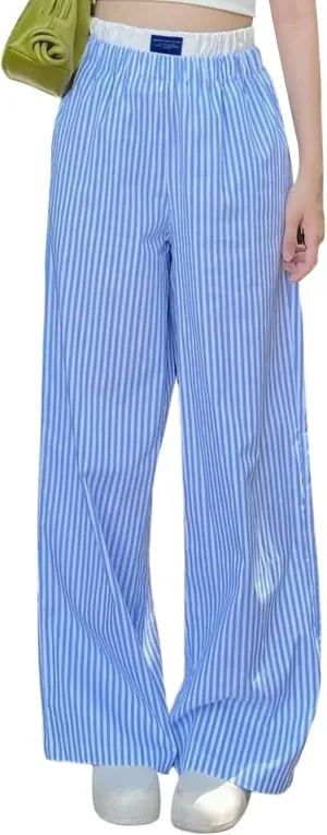 NUFIWI Women Y2k Lounge Pants High Waist Striped Printed Wide Leg Pants Summer Casual Going Out Pants with Pocket