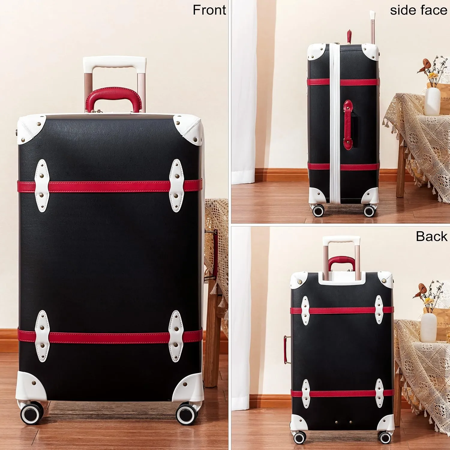 NZBZ Vintage Luggage Set of 2 Pieces, Lightweight Hardside Spinner Suitcase with TSA Lock and 8 Wheels (Elegant Black, 14inch & 28inch)