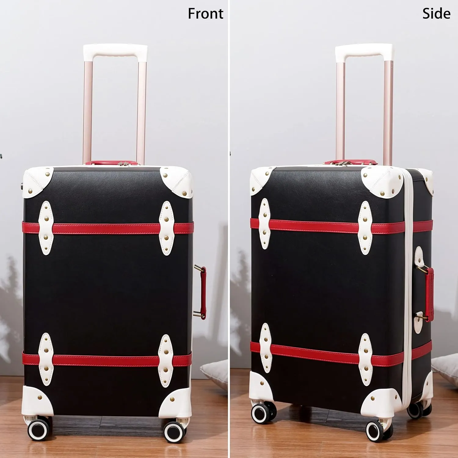 NZBZ Vintage Luggage Set of 2 Pieces, Lightweight Hardside Spinner Suitcase with TSA Lock and 8 Wheels (Elegant Black, 14inch & 28inch)