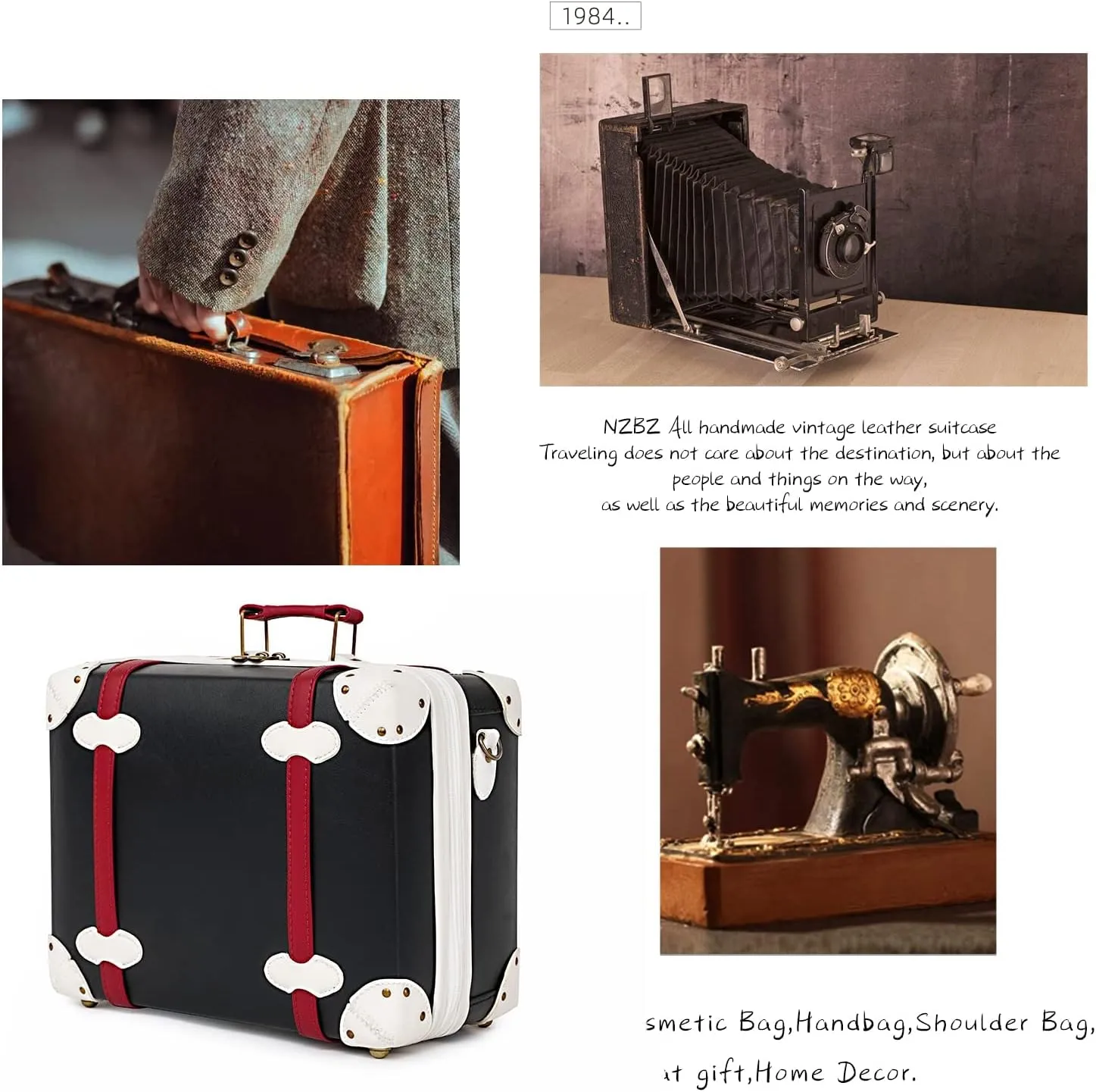 NZBZ Vintage Luggage Set of 2 Pieces, Lightweight Hardside Spinner Suitcase with TSA Lock and 8 Wheels (Elegant Black, 14inch & 28inch)