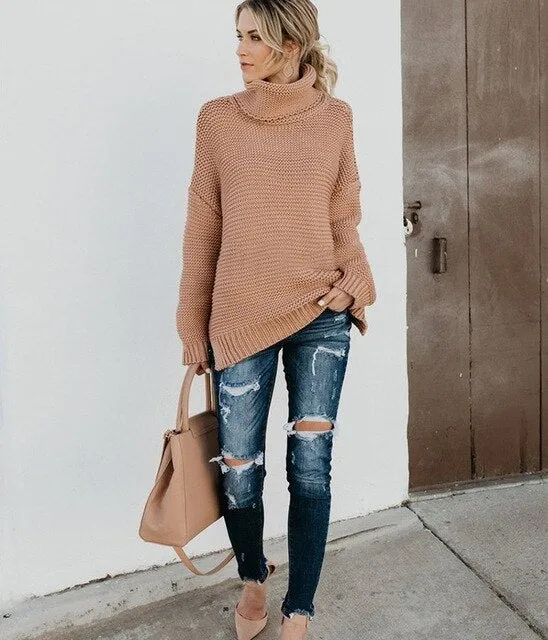 Oversized Sweater  Warm Sweater Coarse Pullover Women's Jumper Turtleneck Sweater