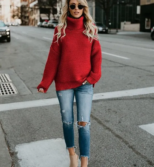Oversized Sweater  Warm Sweater Coarse Pullover Women's Jumper Turtleneck Sweater