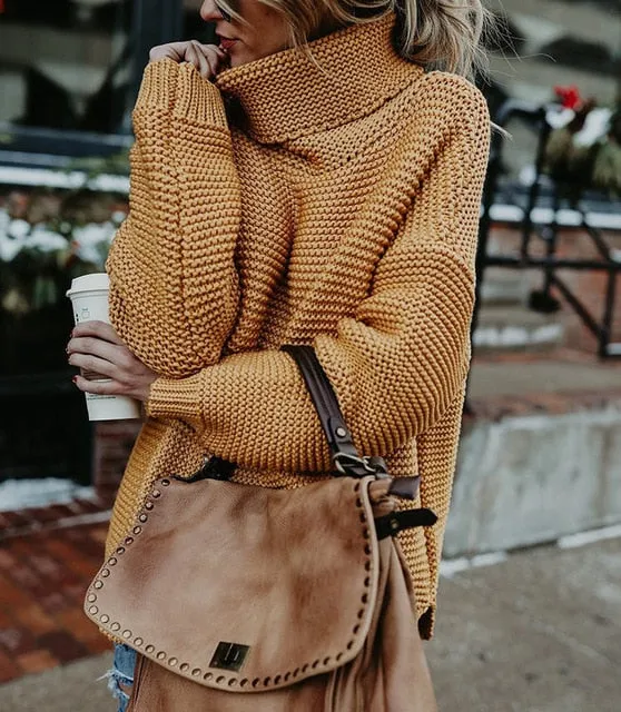 Oversized Sweater  Warm Sweater Coarse Pullover Women's Jumper Turtleneck Sweater