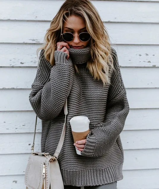 Oversized Sweater  Warm Sweater Coarse Pullover Women's Jumper Turtleneck Sweater