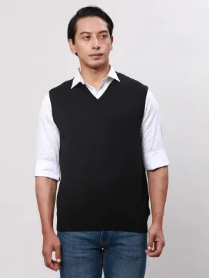 Park Avenue Men Black Solid Regular Acrylic Blend Sleeveless Pullover