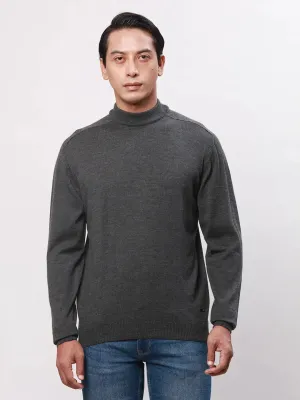 Park Avenue Men Black Solid Regular Wool Blend Full Sleeve Pullover