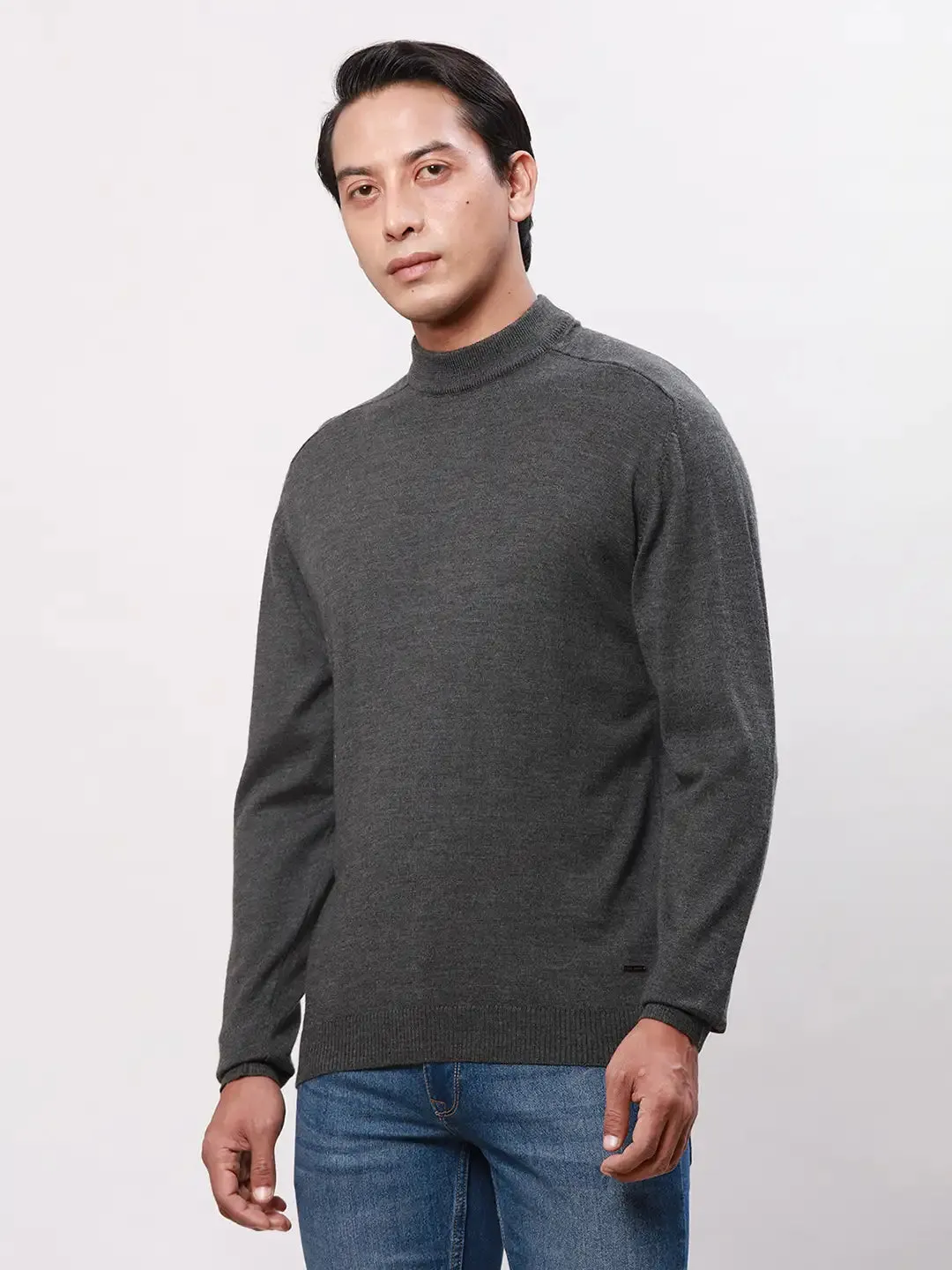 Park Avenue Men Black Solid Regular Wool Blend Full Sleeve Pullover