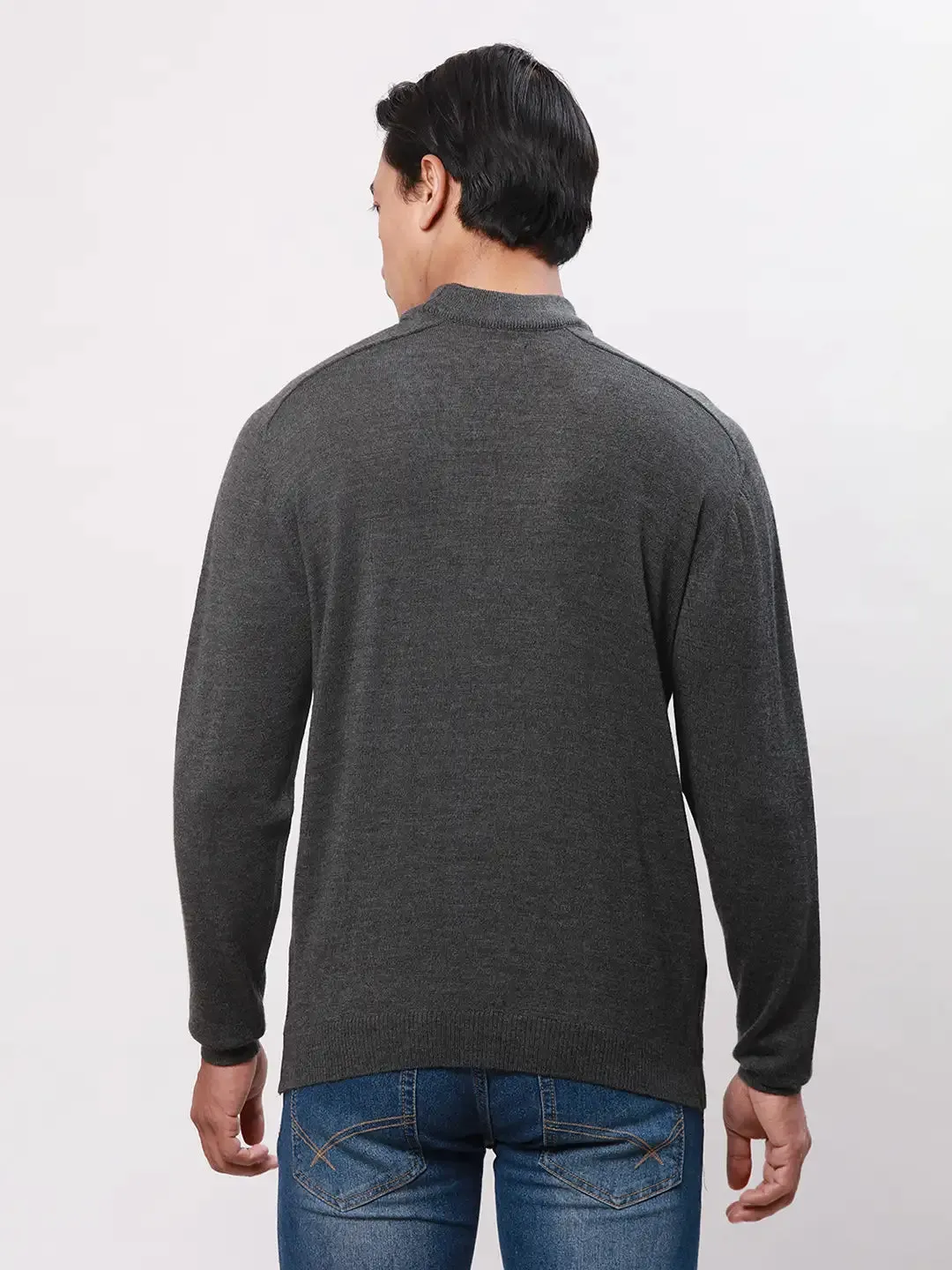 Park Avenue Men Black Solid Regular Wool Blend Full Sleeve Pullover