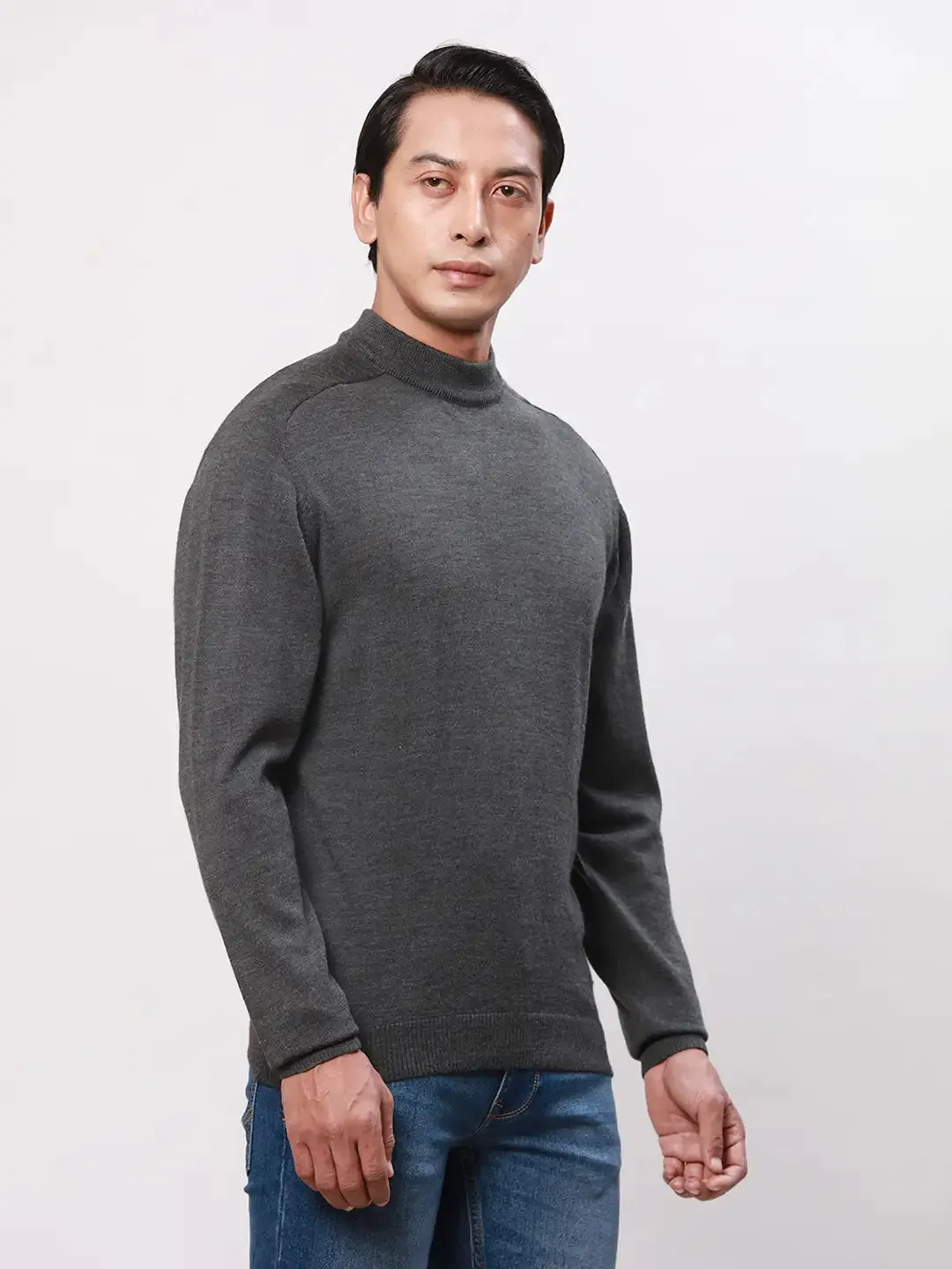 Park Avenue Men Black Solid Regular Wool Blend Full Sleeve Pullover