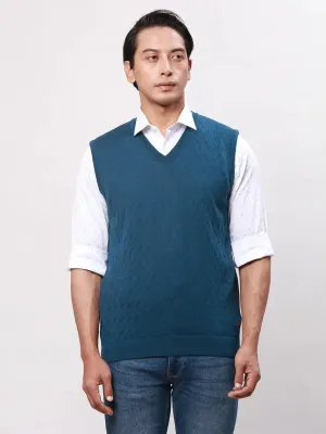 Park Avenue Men Green Solid Regular Acrylic Blend Sleeveless Pullover