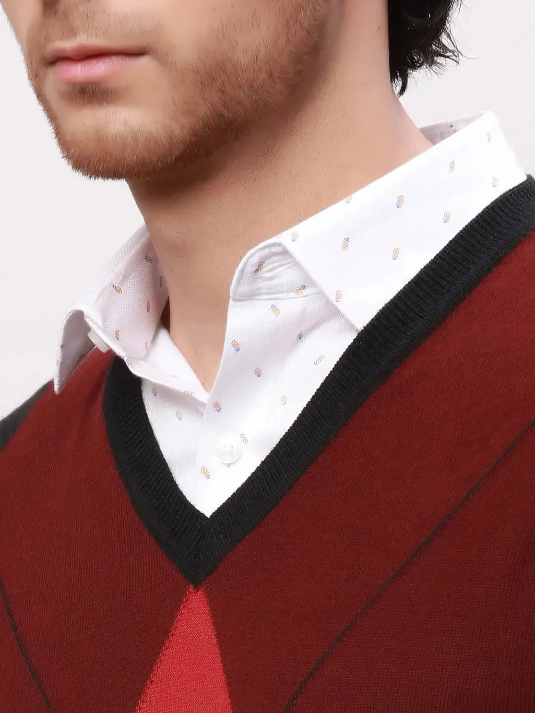 Park Avenue Men Red Argyle Regular Acrylic Blend Full Sleeve Pullover