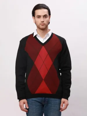 Park Avenue Men Red Argyle Regular Acrylic Blend Full Sleeve Pullover