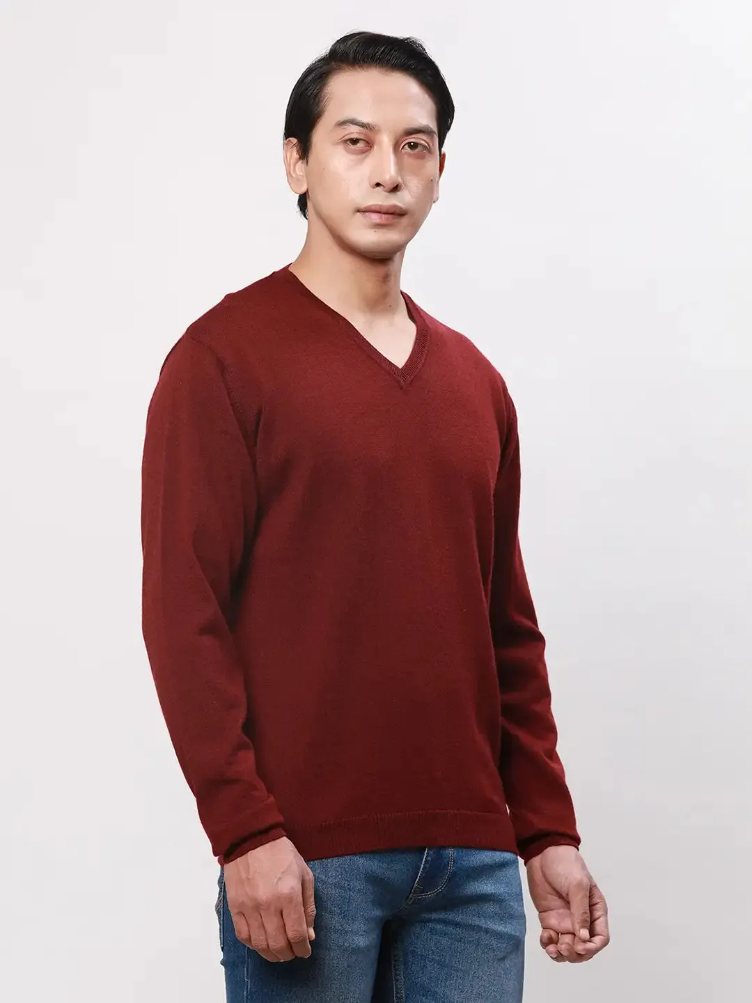 Park Avenue Men Red Solid Regular Acrylic Blend Full Sleeve Pullover
