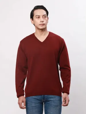 Park Avenue Men Red Solid Regular Acrylic Blend Full Sleeve Pullover