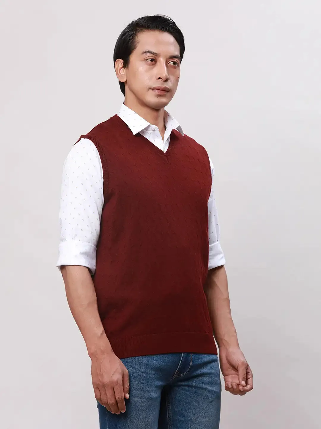 Park Avenue Men Red Solid Regular Acrylic Blend Sleeveless Pullover