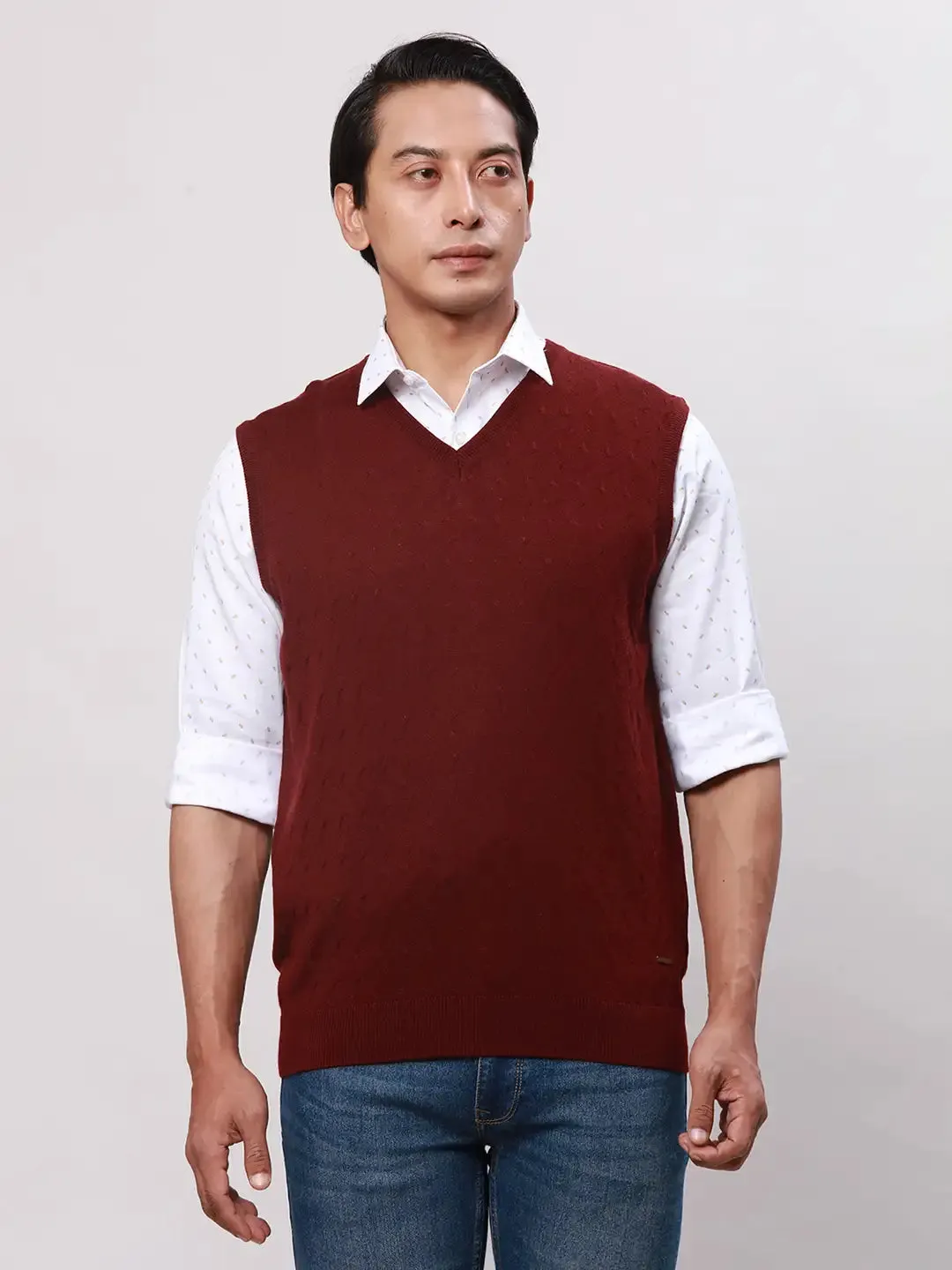Park Avenue Men Red Solid Regular Acrylic Blend Sleeveless Pullover