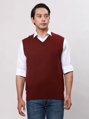 Park Avenue Men Red Solid Regular Acrylic Blend Sleeveless Pullover