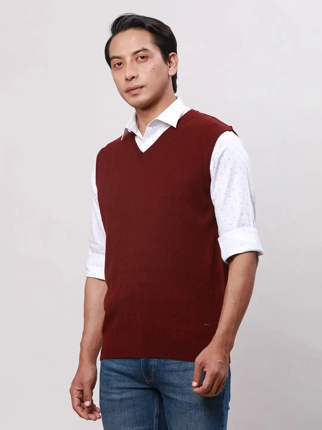 Park Avenue Men Red Solid Regular Acrylic Blend Sleeveless Pullover