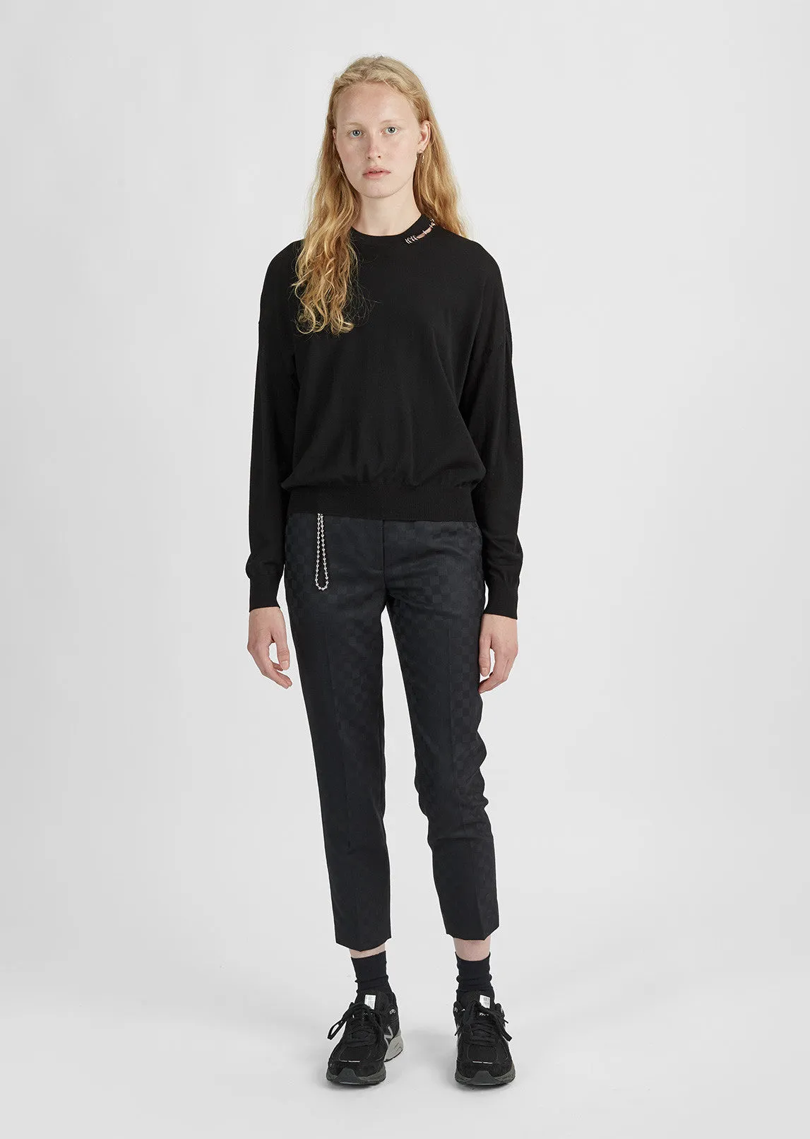 Pierced Neck Trim Pullover