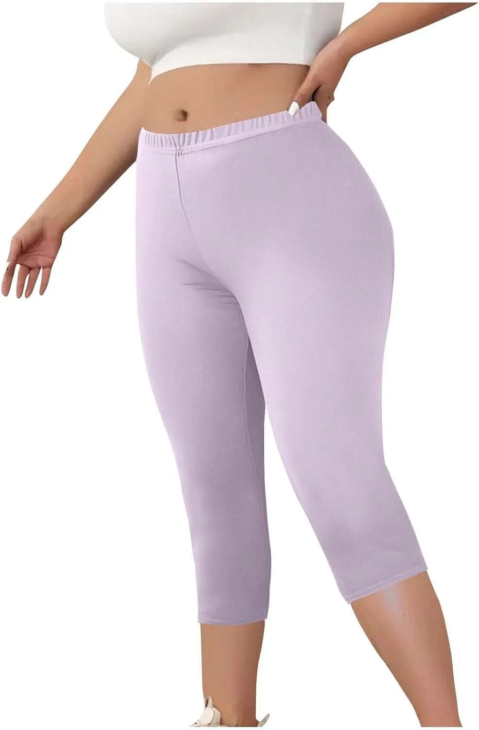 Plus Size Capri Leggings for Women High Waist Tummy Control Stretchy Workout Yoga Pants Casual Summer Capri Pants