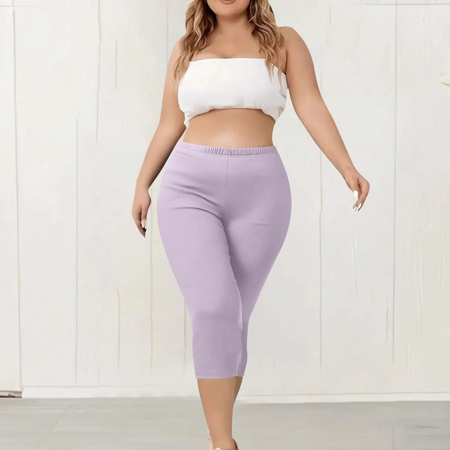 Plus Size Capri Leggings for Women High Waist Tummy Control Stretchy Workout Yoga Pants Casual Summer Capri Pants