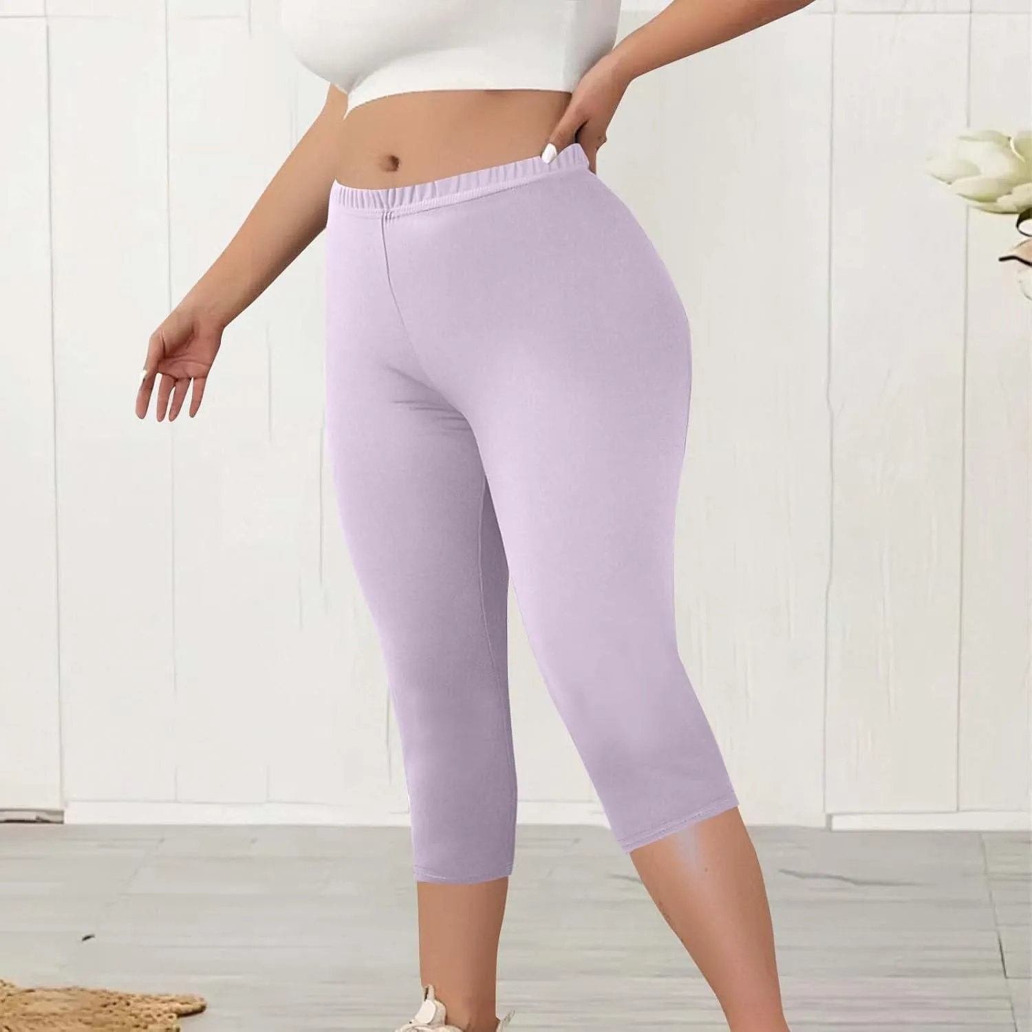 Plus Size Capri Leggings for Women High Waist Tummy Control Stretchy Workout Yoga Pants Casual Summer Capri Pants