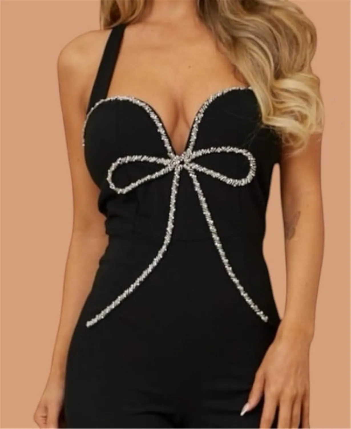 Qikaka Women's Sleeveless Bowknot Bodycon Pants Sexy Nightclub Party Jumpsuit Rompers