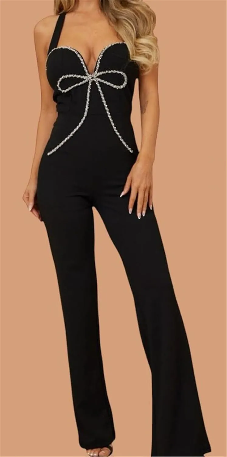 Qikaka Women's Sleeveless Bowknot Bodycon Pants Sexy Nightclub Party Jumpsuit Rompers