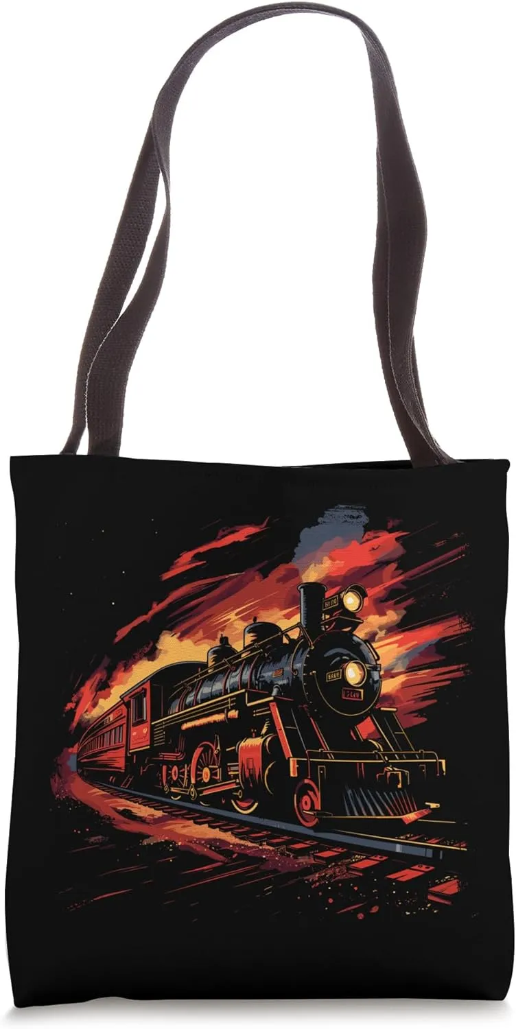 Railroad Retro Style Railway High Speed Train Tote Bag