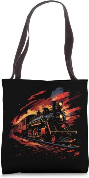 Railroad Retro Style Railway High Speed Train Tote Bag