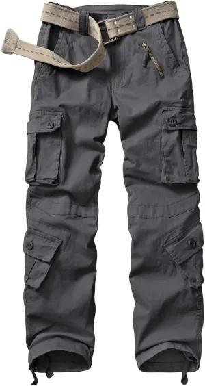 Raroauf Women's Causal Cotton Cargo Pants Military Combat Workwear Capri Pants with 8 Pockets
