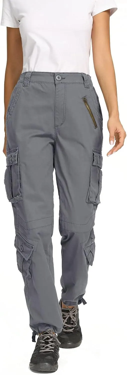 Raroauf Women's Causal Cotton Cargo Pants Military Combat Workwear Capri Pants with 8 Pockets