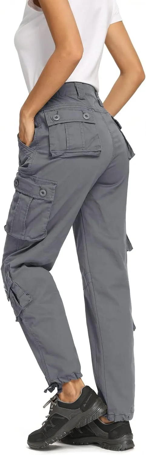 Raroauf Women's Causal Cotton Cargo Pants Military Combat Workwear Capri Pants with 8 Pockets