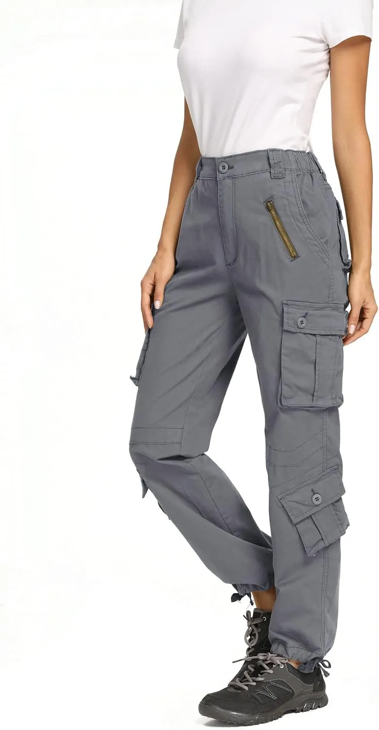 Raroauf Women's Causal Cotton Cargo Pants Military Combat Workwear Capri Pants with 8 Pockets