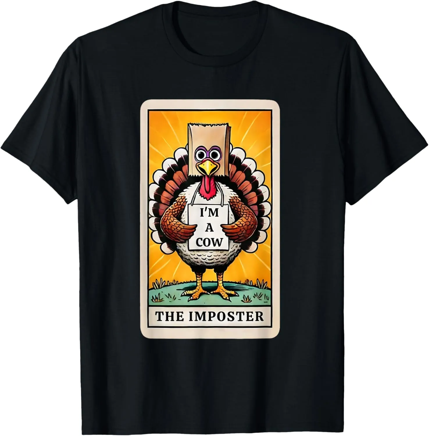 Retro Funny Thanksgiving Turkey with Paper Bag I'm A Cow Tee T-Shirt